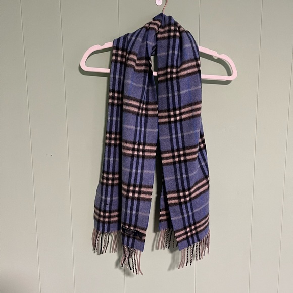 BURBERRY Cashmere Blue Tan Tartan Plaid Scarf Fringe Soft Designer Luxury - Picture 2 of 13